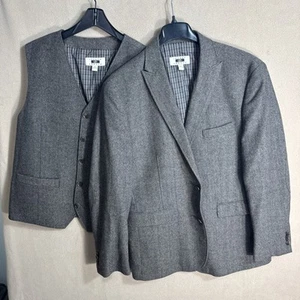 Joseph Abboud XXL "46R" Gilet toppa gomito misto lana spina di pesce grigio 2 pezzi - Foto 1 di 19