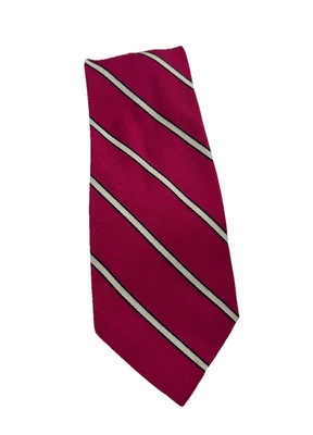 Breur Men’s Silk Tie White Pink Stripes 61” Designer Made In Italy - Image 1 of 3