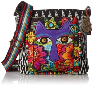 Laurel Burch 138199 Crossbody 13.5"X4"X10", Blossoming Feline,Blk/Wht/Pur - Bild 1 von 5