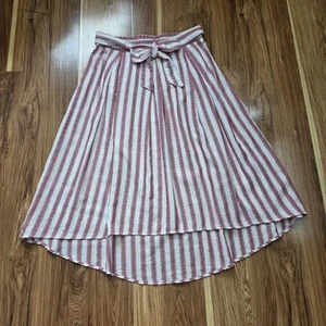 Max Studio Skirt Womens Medium Cottage Peasant Red White Striped High Low - Picture 1 of 7