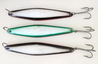 3 señuelos de hierro vintage "TNT" - 2 rojos y blancos - 1 verde y blanco - 11,5 OZ cada uno Foto 1 de 4