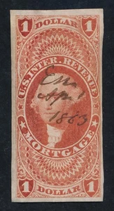 UNITED STATES (US) R74a USED F-VF IMPERF $1 MORTGAGE - Picture 1 of 2