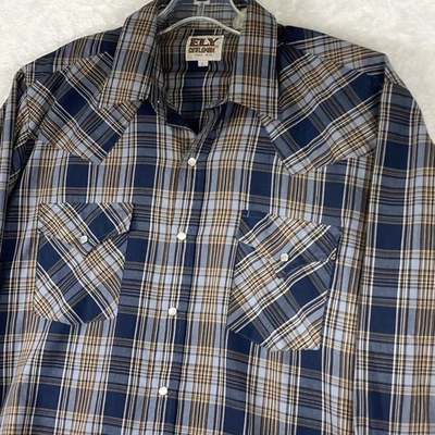 Camisa de Rodeo Vaquero Occidental De Colección Ely Cattleman Para Hombres L Azul Amarillo A Cuadros Perla A Presión Foto 1 de 4