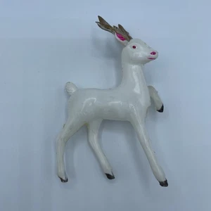 Vintage Japan Celluloid Large Plastic Prancing Deer Reindeer White 4.5” Leg Up - Picture 1 of 7