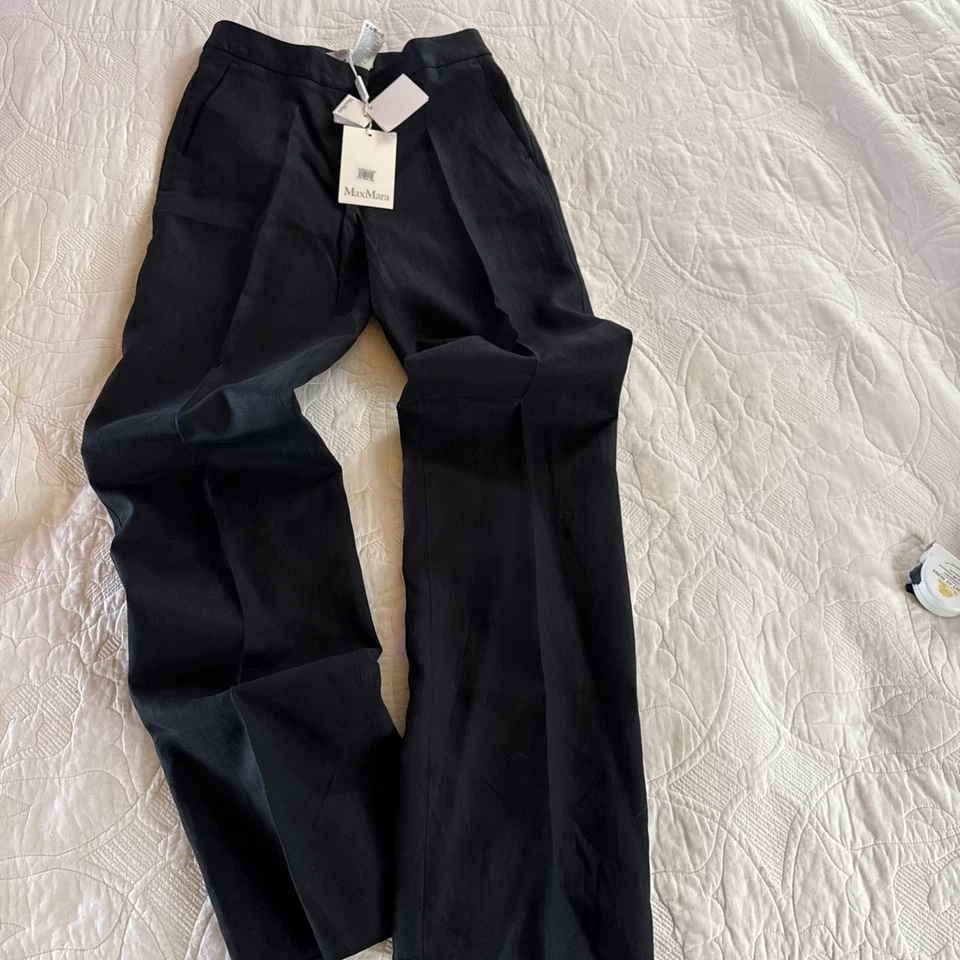 Pantalones negros MaxMara 100 % lino para mujer hechos en Italia talla 6 nuevos con etiquetas Foto 1 de 4