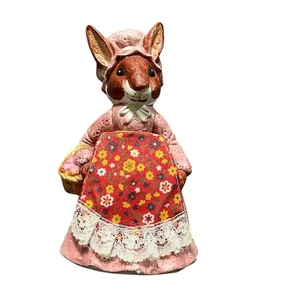 Vintage Bunny Rabbit Coin Piggy Bank With Calico Apron Japan 1950s Easter - Picture 1 of 4