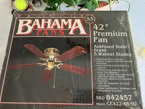 Vintage BAHAMA 53 Deluxe 42" Ceiling Fan Antique Solid Brass Walnut 5 Blades - Picture 1 of 4
