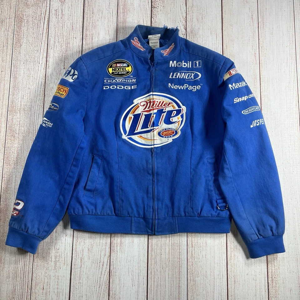Chaqueta De Colección Miller Lite Kurt Busch NASCAR Desteñida Envejecida Para Mujer XL Azul Foto 1 de 4