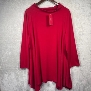 IC Collection NEW Tunic Top Womens XXL Red Pullover Stretch Made USA Long Sleeve - Picture 1 of 10