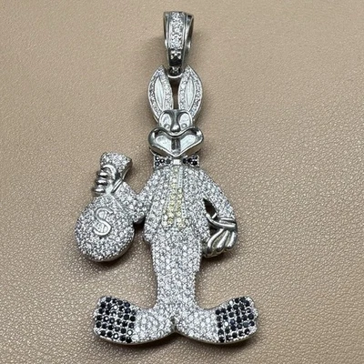 Colgante bolsa de dinero 925 de ley blanca/negra/amarilla circonita cúbica Bugs Bunny 25 g 10 mm fianza Foto 1 de 4