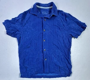 Tommy Bahama S blaues Seidenhemd Blumenmuster Knopfleiste Kurzarm - Bild 1 von 5