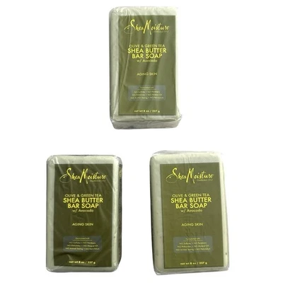 3 Bars Shea Moisture Olive & Green Tea Shea Butter Soap w/Avocado Dry Aging Skin - Image 1 of 4