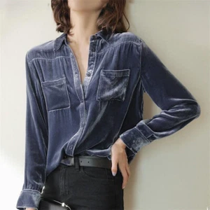 Camicia donna elegante velluto blusa classica tasche larghe giacca OL capospalla basic - Foto 1 di 14