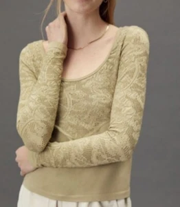 Anthropologie Seamless Boat Neck Top Moss Green Size Large - Picture 1 of 9
