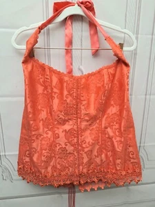 Vintage Fredericks of Hollywood Halter Corset Coquette size 44 XL Coral Pink - Picture 1 of 6