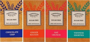 Farmhouse Sugar Free Biscuits, Viennese, Ginger, Oat Crunch & Choco Chip 150g - Picture 1 of 5