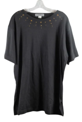 Jennifer Moore Black Women's Short Sleeve Pullover Blouse Beads 1X 044 - Image 1 of 4
