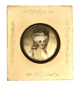 BEAUTIFUL ANTIQUE MINIATURE PORTRAIT IVORINE & BRONZE ENGRAVED FRAME, c1920 g - Picture 1 of 4