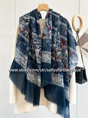 Sallys Cashmere Ring Scarf Wrap Shawl Dragon Print Soft Delicate Light 78"*39" - Image 1 of 4