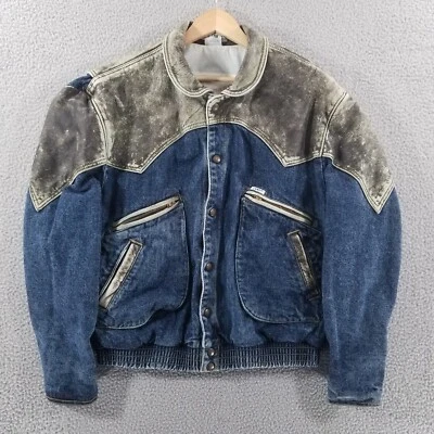 Vtg 80s GUESS Marty McFly Jacket Medium Denim Leather Jean Georges Marciano - Image 1 of 4