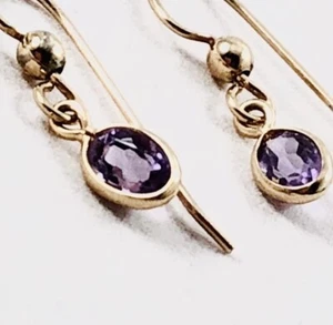 VTG 80’s NATURAL PURPLE AMETHYST GOLD OVER STERLING SILVER DROP EARRINGS MODEST - Picture 1 of 6