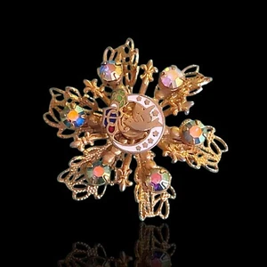 Vtg Daughters Of Rebekah Odd Fellows Gold Tone AB Rhinestone Pin Brooch Spray - Picture 1 of 7
