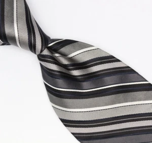 Michael Kors Silk Necktie Gray Black White Multi Stripe Weave Textured Tie - Picture 1 of 12