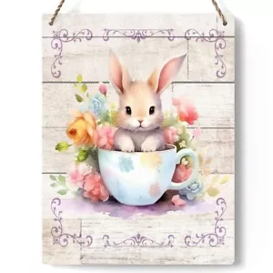 Easter Decorations Door Sign for Home Cute Floral Bunny Hanging Sign for Rust... - Picture 1 of 6