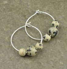 Dalmatian Jasper Gemstone & 20mm Sterling Silver Hoop Earrings with Gift Box