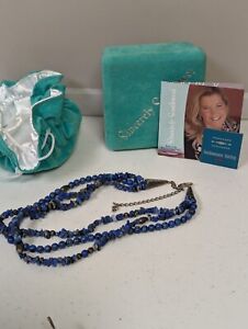 CAROLYN POLLACK STERLING SILVER 3 STRAND LAPIS BEAD NECKLACE 16"-20" Sincerely