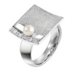MATERIA Damen Ring Perle breit quadratisch - Zirkonia Ring 925 Silber gebürstet 
