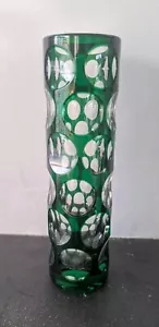 VINTAGE NACHTMANN BLEIKRISTALL GREEN CUT CRYSTAL LENS VASE MID-CENTURY - Picture 1 of 5