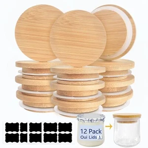 12 Pack Oui Yogurt Jar Lids Bamboo Jar Lids with Silicone Sealing Rings - Picture 1 of 6