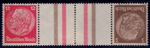 Germany - 1939 ZdMiNr KZ 31, 12pf +Z+Z+3pf Hindenburg, gutter strip - Picture 1 of 1