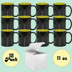 Tazza caffè 12 pezzi 11 oz GIALLO che cambia colore interno vuoto sublimazione + scatola bianca - Foto 1 di 4