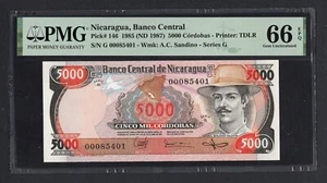 Nicaragua 5000 Cordobas 1985(ND 1987) P146 Uncirculated Graded 66 - Picture 1 of 2