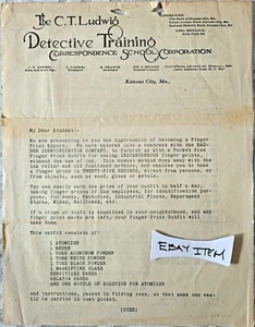 1913C Kansas City, MO LTR C.T. ESCUELA DE CORRESPONDENCIA DE ENTRENAMIENTO DE DETECTIVES LUDWIG - Imagen 1 de 2