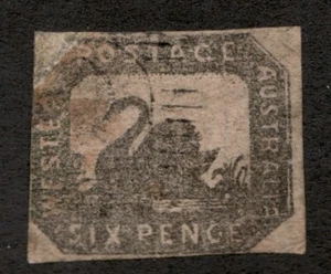 1857 Western Australia Sc# 4 Imperforate - Six Pence, Bronze Swan. Used Cv$700 - Picture 1 of 1