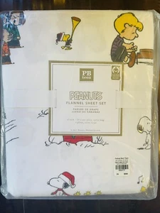 Juego de sábanas gemelas Pottery Barn Peanuts Snoopy Navidad raro difícil de encontrar franela - Imagen 1 de 5