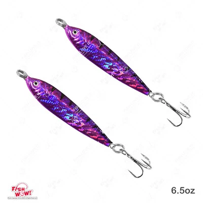 2pcs Fish WOW!® 6.5oz Mega Metal Bait luna live Jig treble hook Purple jigging - Image 1 of 4
