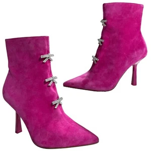Gianni Bini Damen-Booties Größe 6 M Dalton Wildleder Strass Schleife rosa spitz zulaufend - Bild 1 von 11