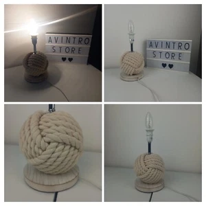 Retro Dunelm - Wooden Rope Ball Table Lamp Silver - Picture 1 of 8