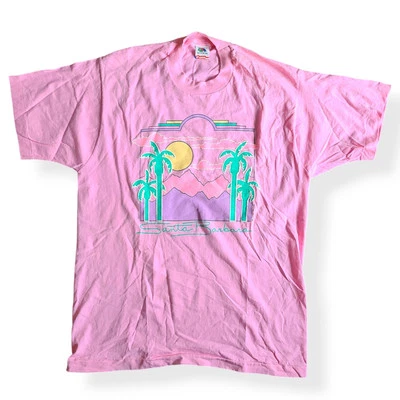 Винтажная 1990 Santa Barbara California неоновая рубашка Fruit of the Loom одинарный шов XL - Изображение 1 из 4