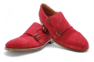 NEW PAUL SMITH LUXURY MEN'S RED MONK STRAP SUEDE SHOES SIZE 7.5 - Picture 1 of 13