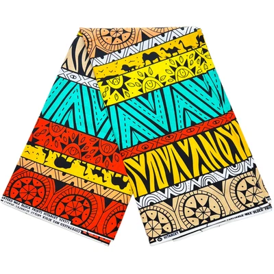 African Fabric Print Ankara Yards 100% Cotton Yellow White Black Sewing Material - Image 1 of 4