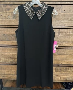Neu mit Etikett Betsy Johnson Wm 8 kleines schwarzes Kleid verzierter Kragen rosa Blumen Party - Bild 1 von 6
