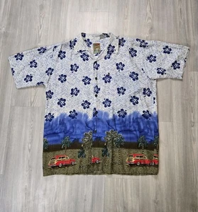 Vtg Pineapple Connection Hawaiian Shirt Men's L Floral Palm Tree Car Beach Art - Picture 1 of 9