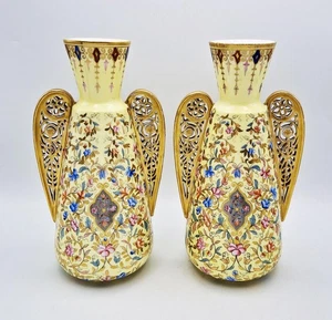 ISLAMIC MARKET ROYAL CROWN DERBY PORCELAIN RETICULATED ALHAMBRA VASES c1880 - Picture 1 of 14