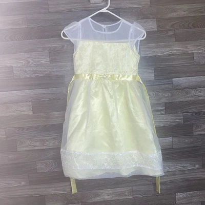Jona Michelle Girl's Spring Dress Yellow Lace Bow Size 10 - Image 1 of 4