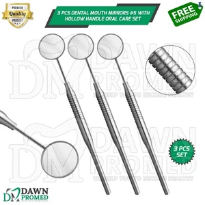 3 Pcs Dental Mouth Mirrors #5 With Hollow Handle Oral Care Instruments Set - Picture 1 of 9